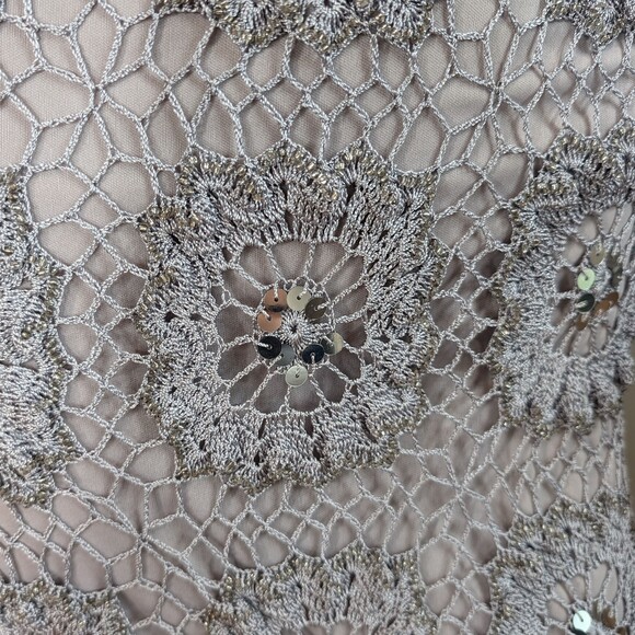 Vintage 90s y2k Newport News Gray Maxi Dress Crochet Beachy Fairycore Sequins M - Picture 7 of 11